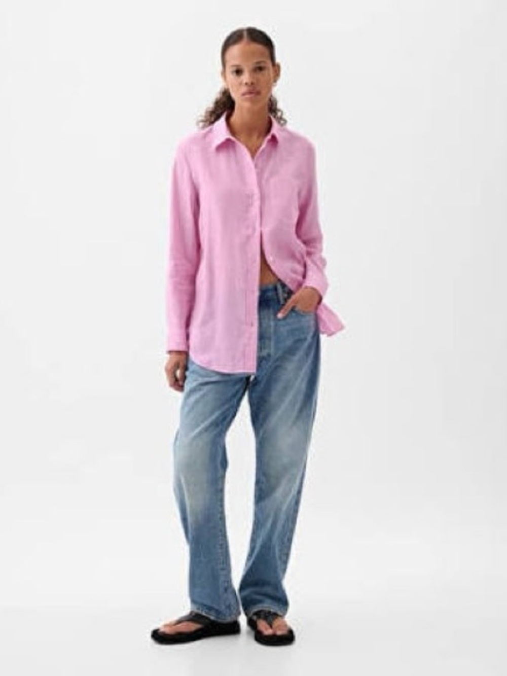 NEW Gap Linen Boyfriend Shirt Relaxed Fit Pink XS - Picture 5 of 10